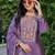 Purple chinon free size stitched plazzo suit with codding dori & sequence work