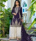 Violet chinon free size stitched plazzo suit with codding dori & sequence work