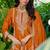 Orange chinon free size stitched plazzo suit with codding dori & sequence work
