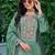 Sea green chinon free size stitched plazzo suit with codding dori & sequence work