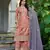 Peach shimmer free size stitched plazzo suit with codding dori & sequence work