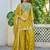 Mustard chinon free size stitched plazzo suit with dhaga & sequence work