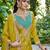 Mustard chinon free size stitched plazzo suit with dhaga & sequence work