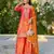 Orange chinon free size stitched plazzo suit with digital printed & hand work