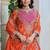 Orange chinon free size stitched plazzo suit with dhaga & sequence work