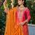 Orange chinon free size stitched plazzo suit with digital printed & hand work