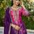 Purple chinon free size stitched plazzo suit with digital printed & hand work