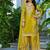 Mustard chinon free size stitched plazzo suit with dhaga & sequence work