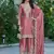 Peach chinon free size stitched plazzo suit with dhaga & sequence work