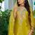 Mustard chinon free size stitched plazzo suit with dhaga & sequence work