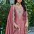 Peach chinon free size stitched plazzo suit with dhaga & sequence work