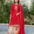 Red chinon free size stitched plazzo suit with codding dori & sequence work