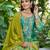 Sea green chinon free size stitched plazzo suit with digital printed & hand work