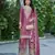 Magenta chinon free size stitched plazzo suit with dhaga & sequence work