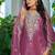 Magenta chinon free size stitched plazzo suit with dhaga & sequence work