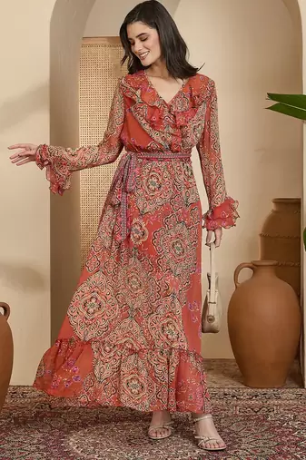Women's chiffon printed maxi dress