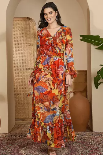 Women's chiffon printed maxi dress