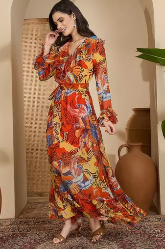 Women's chiffon printed maxi dress