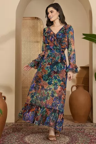 Women's chiffon printed maxi dress