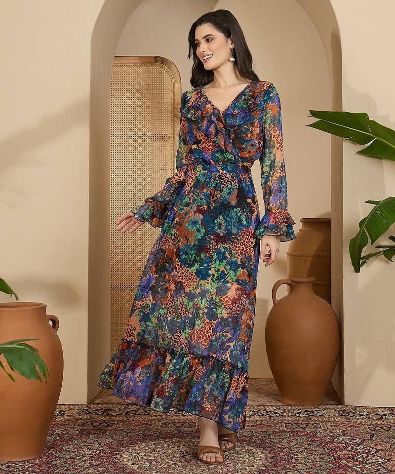 Women's chiffon printed maxi dress