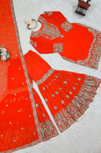 Embroidery Work Sharara Suit Set 