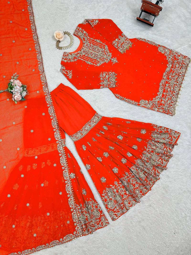 Embroidery Work Sharara Suit Set 