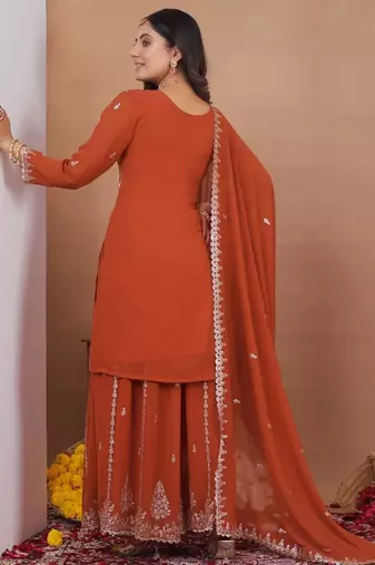 Orange georgette party wear embroidery suit set