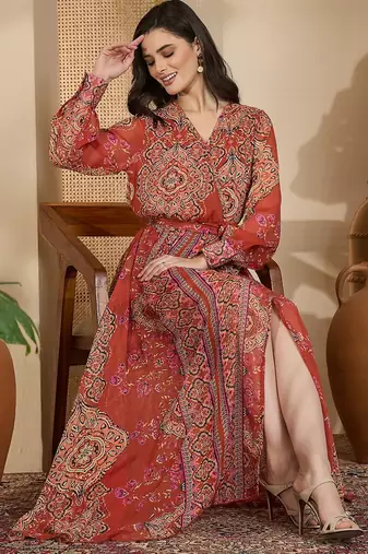 Women's chiffon printed maxi dress