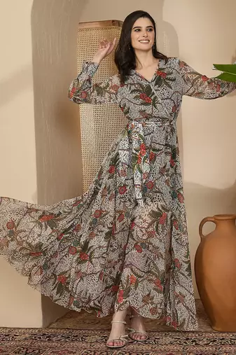 Women's chiffon printed maxi dress