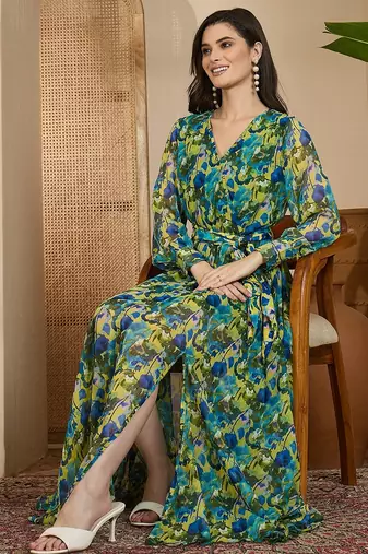 Women's chiffon printed maxi dress
