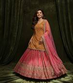 Orange & Pink Embroidered Lehenga Choli Set with Dupatta for Weddings and Festive Wear