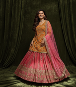 Orange & Pink Embroidered Lehenga Choli Set with Dupatta for Weddings and Festive Wear