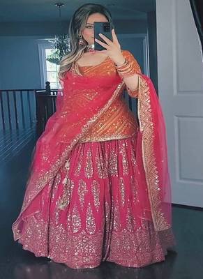 Orange & Pink Embroidered Lehenga Choli Set with Dupatta for Weddings and Festive Wear 2
