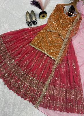 Orange & Pink Embroidered Lehenga Choli Set with Dupatta for Weddings and Festive Wear 4