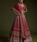 Red Sequins Work Silk Lehenga Set Choli With Dupatta With Dupatta