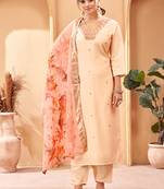 Peach viscose chanderi stylish sttiched suit