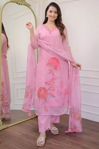 Light pink color organza printed kurta set