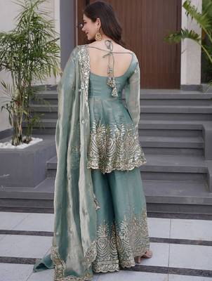 Sea Green Embroidered Sharara Suit with Dupatta     Festive & Party Wear Ethnic Outfit for Women 3