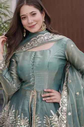 Sea Green Embroidered Sharara Suit with Dupatta – Festive & Party Wear Ethnic Outfit for Women