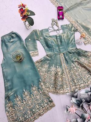 Sea Green Embroidered Sharara Suit with Dupatta     Festive & Party Wear Ethnic Outfit for Women 5