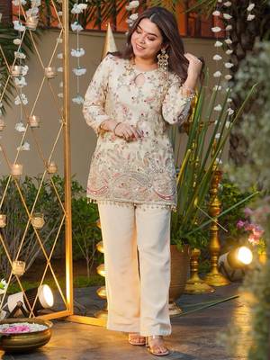 Women's silk traditional motiff designer kurta pant set 3