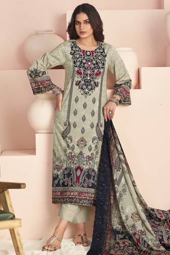 Stylee lifestyle off white lawn cotton digital printed dress material