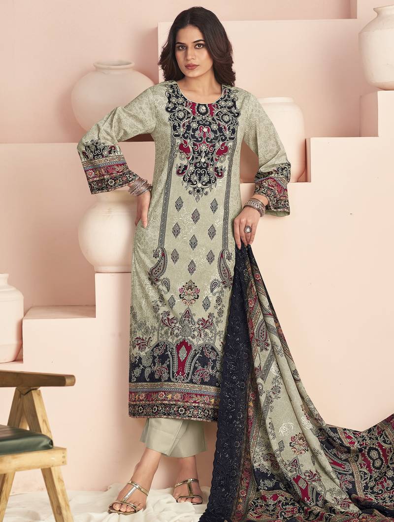 Stylee lifestyle off white lawn cotton digital printed dress material