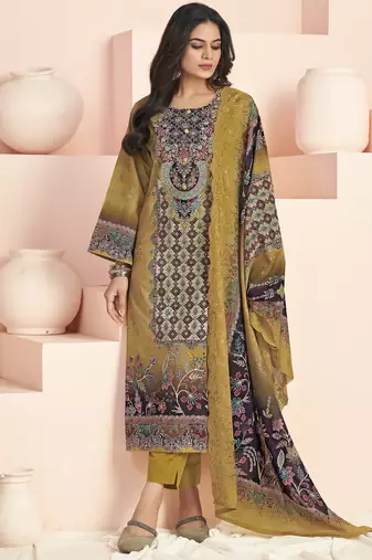 Stylee lifestyle mustard yellow lawn cotton digital printed dress material