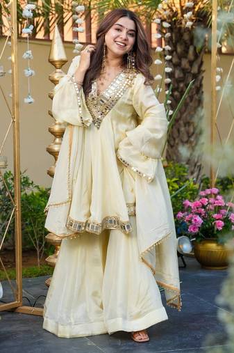 Ivory Embroidered Anarkali Suit with Dupatta – Elegant Festive & Wedding Wear for Women