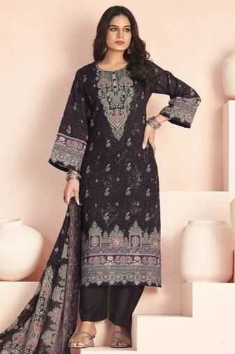Stylee lifestyle brown lawn cotton digital printed dress material