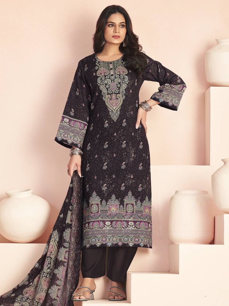 Stylee lifestyle brown lawn cotton digital printed dress material