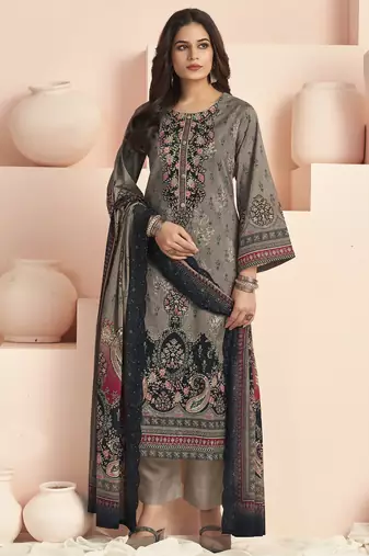 Stylee lifestyle grey lawn cotton digital printed dress material