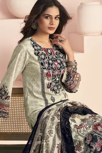  off white lawn cotton digital printed dress material