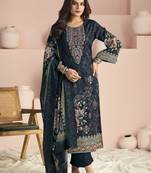 Stylee lifestyle navy blue lawn cotton digital printed dress material